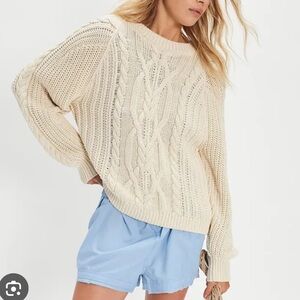 Free People Cream Cable Knit Sweater